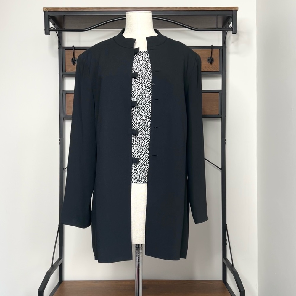 Tamotsu Black Button-Down Mock Neck Long Blazer Coat Size 12